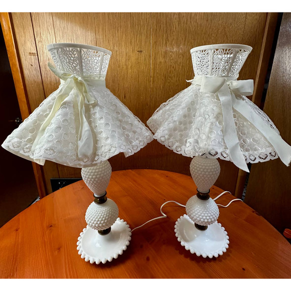 Vintage Milk Glass Hobnail Lamps - Set of 2 - Picture 2 of 11